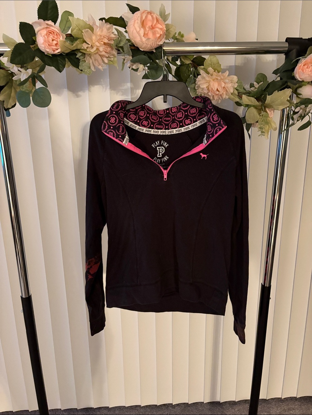 PINK Victoria's Secret Black Half-Zip Pullover with Pink Trim